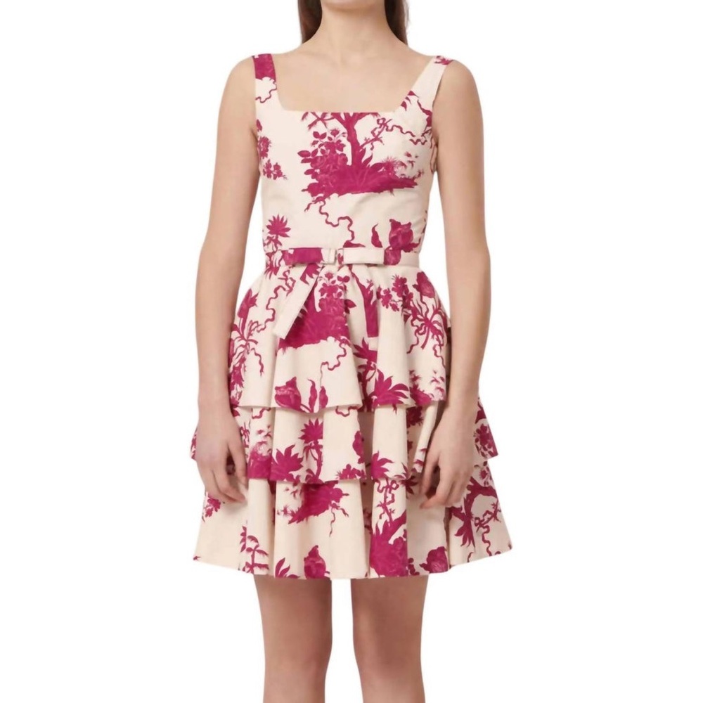 Tara Jarmon White and Pink Fit and Flare Mini Dress